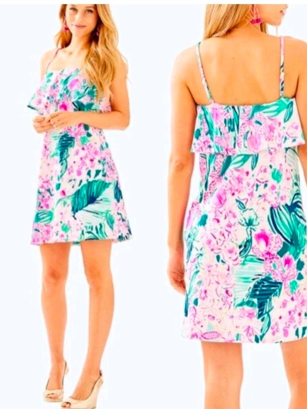 LILLY PULITZER | Annastasha Dress "VIA FLORA" Ruffle Spaghetti Strap Dress Sz XS